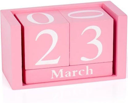 Notakia Pink Decor Wooden Desk Blocks Calendar Perpetual Block Cute