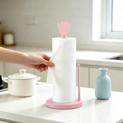 WEBEEDY Pink Tulip Wooden Paper Towel Holder Freestanding Countertop