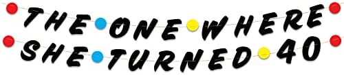 Pre-Strung Friends Themed 40th Birthday Black Glitter Banner - 40th