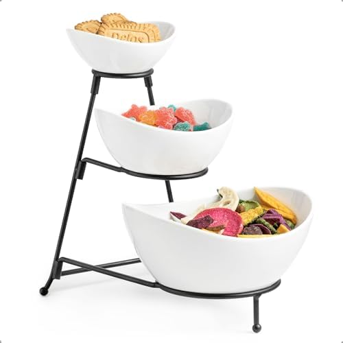 Miamolo 3 Tier Serving Bowls with Stand, Chip and Dip Bowl for