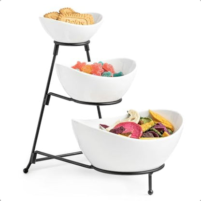 Miamolo 3 Tier Serving Bowls with Stand, Chip and Dip Bowl for