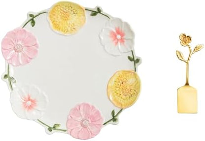 Mud Pie Stoneware Floral Round Platter and Serving Set
