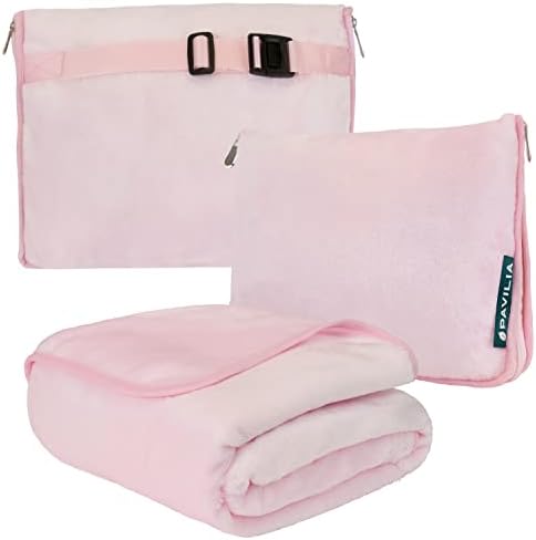 PAVILIA Travel Blanket Pillow, Soft Airplane Blanket 2-in-1 Combo Set