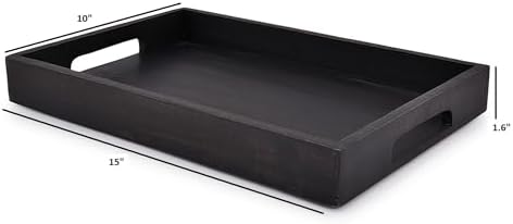EDHAS Acacia Wood Rectangle Black Serving Tray for Breakfast Dinner
