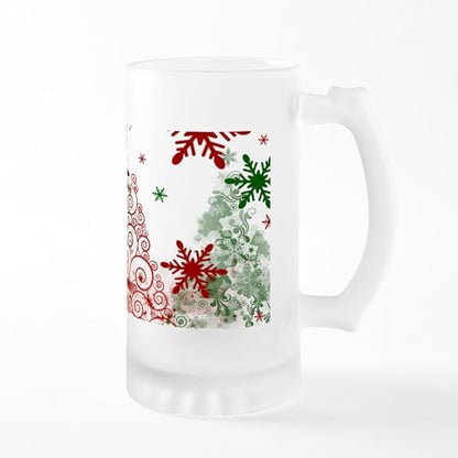 CafePress Abstract Green And Red Christmas Tre Frosted Stein 16 oz