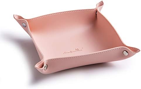 Leather Jewelry Valet Tray for Women and Man (Pink-B)