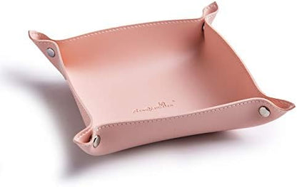 Leather Jewelry Valet Tray for Women and Man (Pink-B)