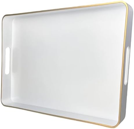 White Decorative Tray, Rectangular Serving Trays with Handles,Ottoman