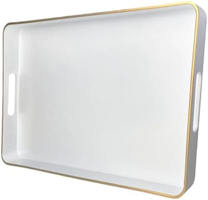 White Decorative Tray, Rectangular Serving Trays with Handles,Ottoman