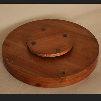 13.38 Inch Brown Round Wood Lazy Susan Farmhous Turntable Tray