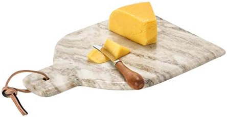 Creative Co-Op Marble Cheese and Cutting Board with Handle, Leather