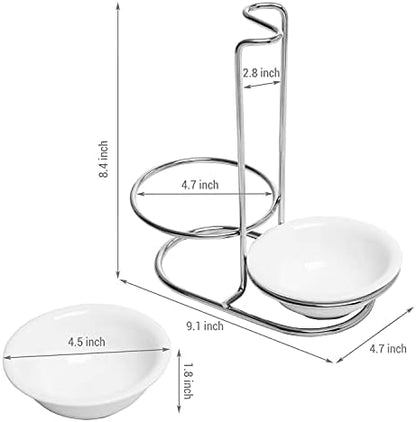MyGift Ceramic Spoon Rest, Upright Ladle Holder with Steel Rack Set of
