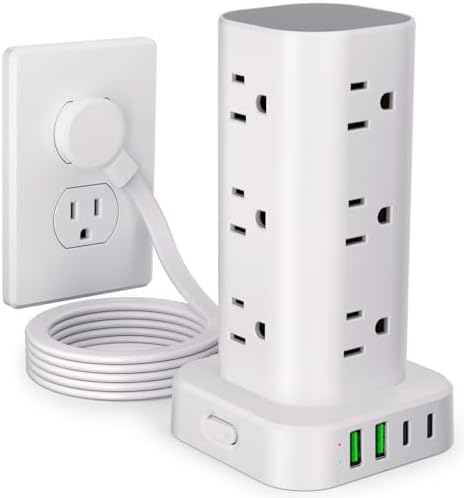 6FT Power Strip Tower Surge Protector, 12 Wide Spaced Outlets, 4 USB