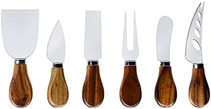 6-Piece Cheese Knife Set - Acacia Wood Handle Stainless Steel Cheese