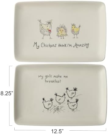 Creative Co-Op My Chickens Think I'm Amazing Rectangle White Stoneware