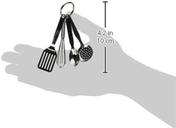 R&M International Mini 3.5" Kitchen Tool Set with Keychain, Includes Whisk, Spatula, Spoon, and Skimmer,Silver