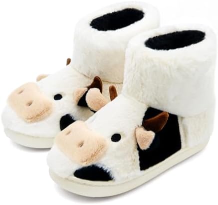 Jerzmy Fuzzy House Cow Slippers for Women Men, Cozy Warm