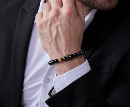 FRG Initials Bracelets for Men Letter Link Handmade Natural Black Onyx