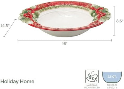 Fitz and Floyd Holiday Home Garland Serving Bowl, 16 Inch