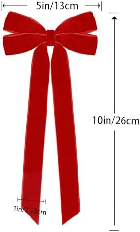 12Pcs Red Velvet Ribbon Bows Christmas Tree Decorations,5in x 10in