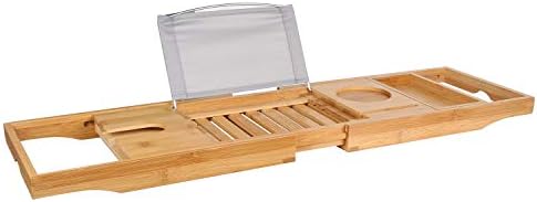 Bamboo Bathtub Caddy Tray with Book/Tablet & Wine Glass Holder