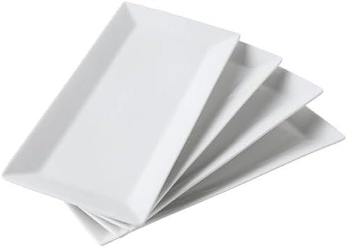 12" Serving Platters Set of 4, White Rectangular Plates, Ceramic