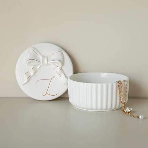 COLLECTIVE HOME Ceramic Jewelry Box with Bow, Nightstand Vanity