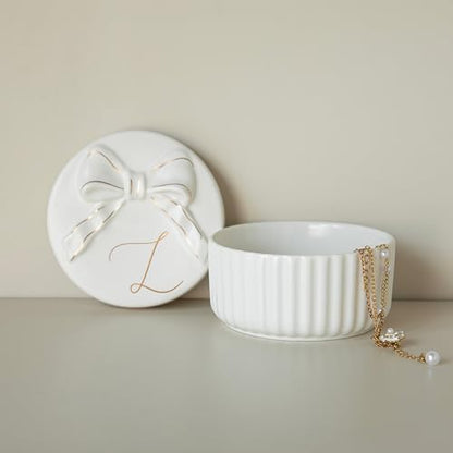 COLLECTIVE HOME Ceramic Jewelry Box with Bow, Nightstand Vanity