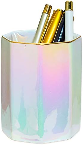 Ceramic Desk Iridescent Pen Holder Stand Cute Pencil Cup Pot Desk