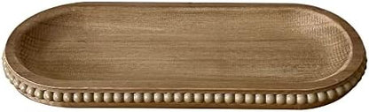 dwellington Wooden Farmhouse Decorative Tray, 11.8in Rustic Beaded