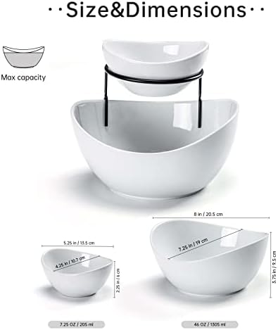 UNICASA Serving Bowls Set, 2 Tier Chip and Dip Bowls with Metal Rack