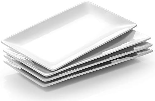 DOWAN 12" Rectangle Plates Set of 4 - White Serving Platters for