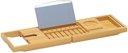 Sen Yi Bao Luxury Bamboo Bathtub Tray - Wooden Expandable Caddy with