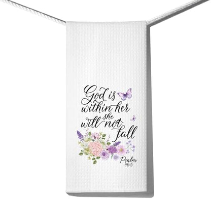 DYJYBMY God is Within Her Will She Not Fall Religious Kitchen Towel