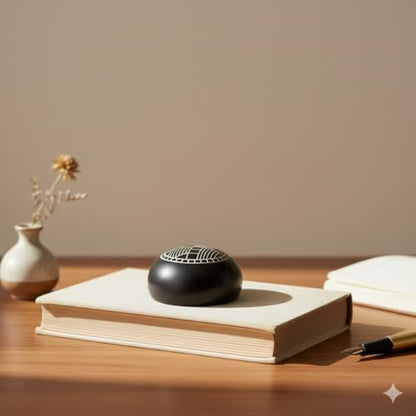 NATRIEL Bidri Art Black Paperweight with Geometric Pattern