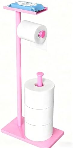 CISILY Pink Toilet Paper Holder Stand with Phone Shelf, Bathroom