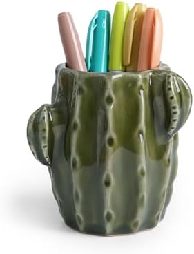 Cactus Ceramic Pencil Holder for Desk, Cute Western Office Decor