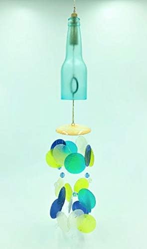 Handcrafted Sustainable Patio Garden Wind Chime 25” Upcycled Sea Aqua