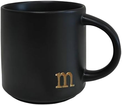 COLLECTIVE HOME Black Ceramic Coffee Mug, 15 oz Golden Monogram Tea