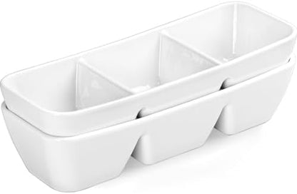 Ceramic Divided Serving Tray 11 Inch, 3 Compartment White Condiment