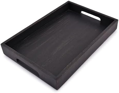 EDHAS Acacia Wood Rectangle Black Serving Tray for Breakfast Dinner