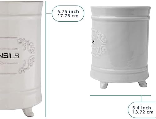 Comfify French White Ceramic Utensil Crock – French Country – Scroll