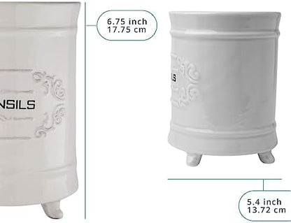 Comfify French White Ceramic Utensil Crock – French Country – Scroll