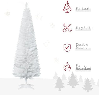 HOMCOM 6' Artificial Pencil Christmas Tree, Slim, Plastic Stand, White