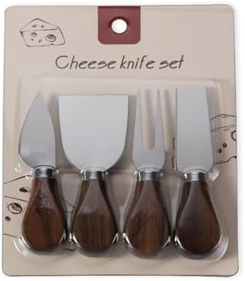 Linwnil 4-Piece Set of Stainless Steel Cheese Knives with Wood Hand