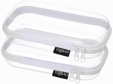 YQBRAO 2-Piece Small Clear Hard Shell Zipper Case Set, White