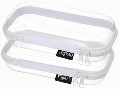 YQBRAO 2-Piece Small Clear Hard Shell Zipper Case Set, White