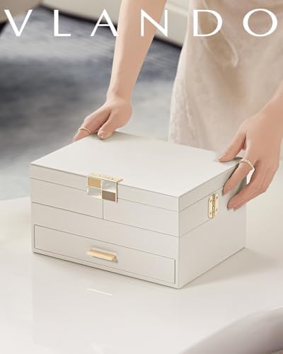 VLANDO 3 Layer Jewelry Box - Women Jewelry Box with Retractable Tray