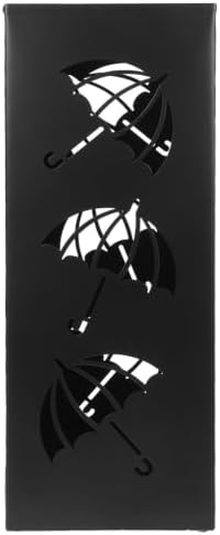 Black Metal Umbrella Stand with Hollow Design for Entryway Cane