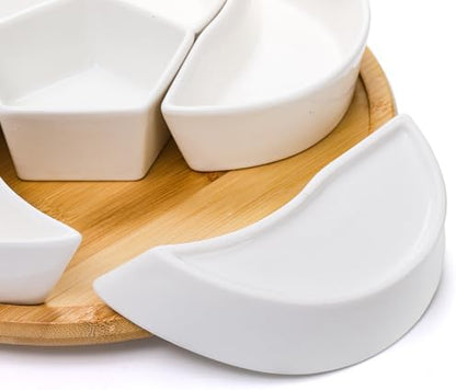Cididu Ceramic Serving Tray Platters Lazy Susan, Rotating Divided